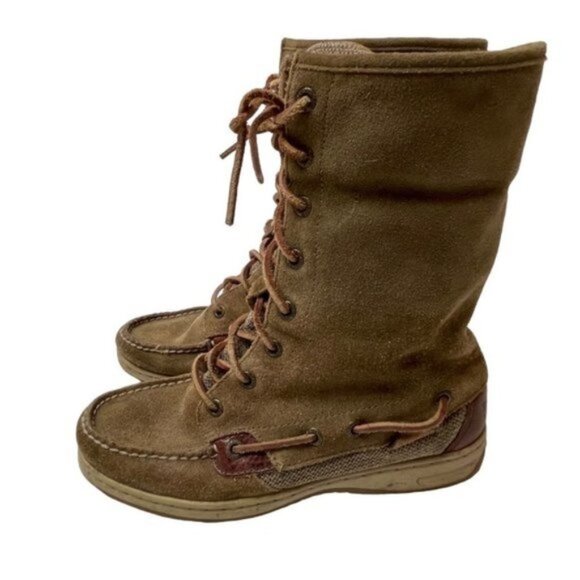 Sperry Topsider Ladyfish Ankle Boots Womens 6.5 Suede Leather Lace up Flip Shaft - Picture 1 of 15